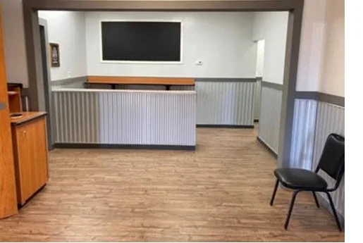 The serving counter inside the Chapel Cafe