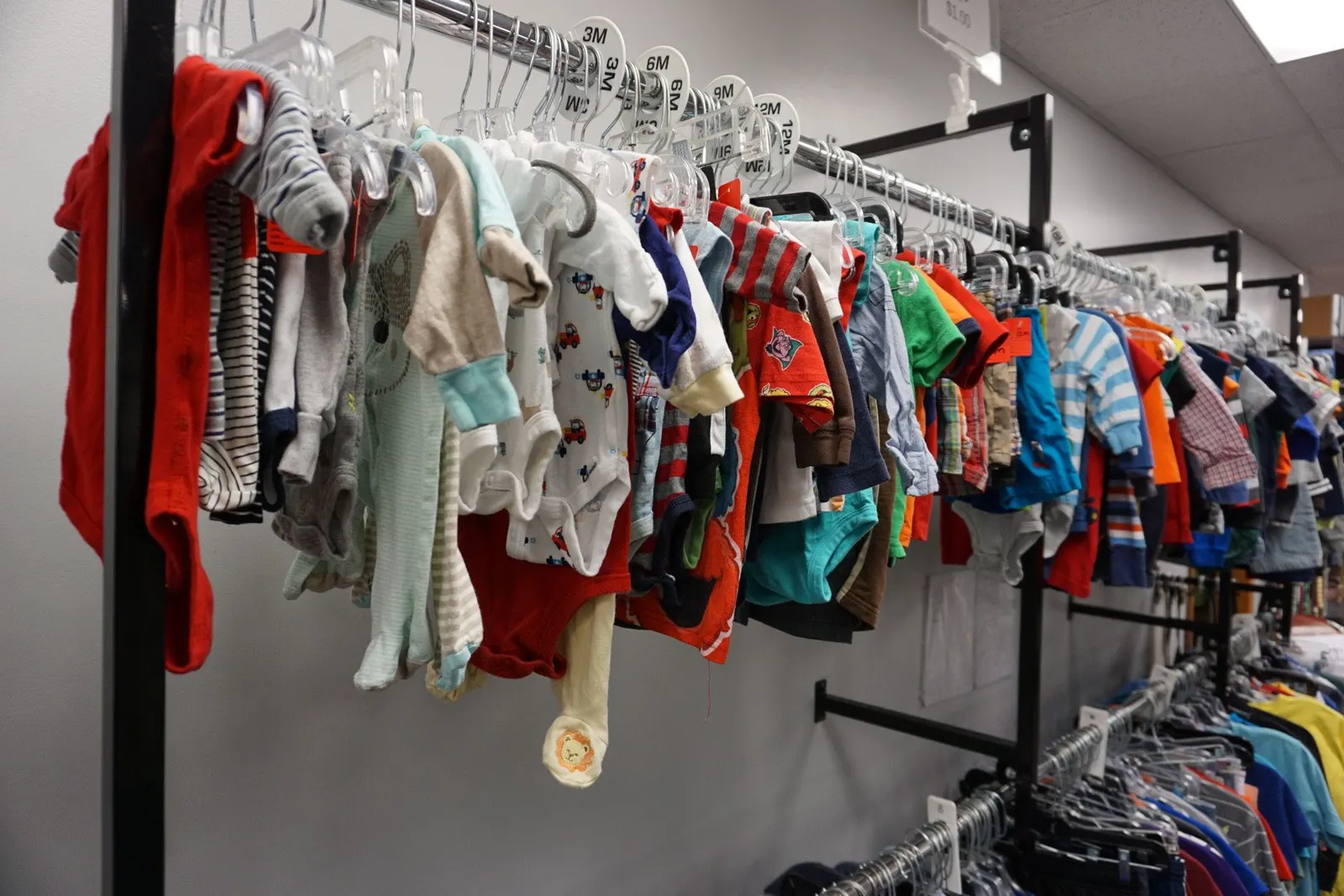 Baby clothing organized by size